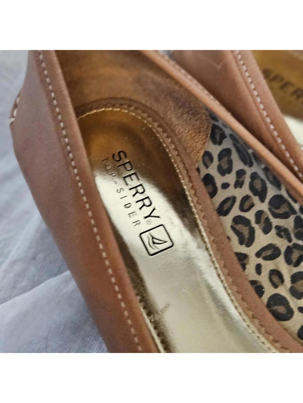 Sperry tan leather peep toe wedge, 7.5 - Picture 6 of 7